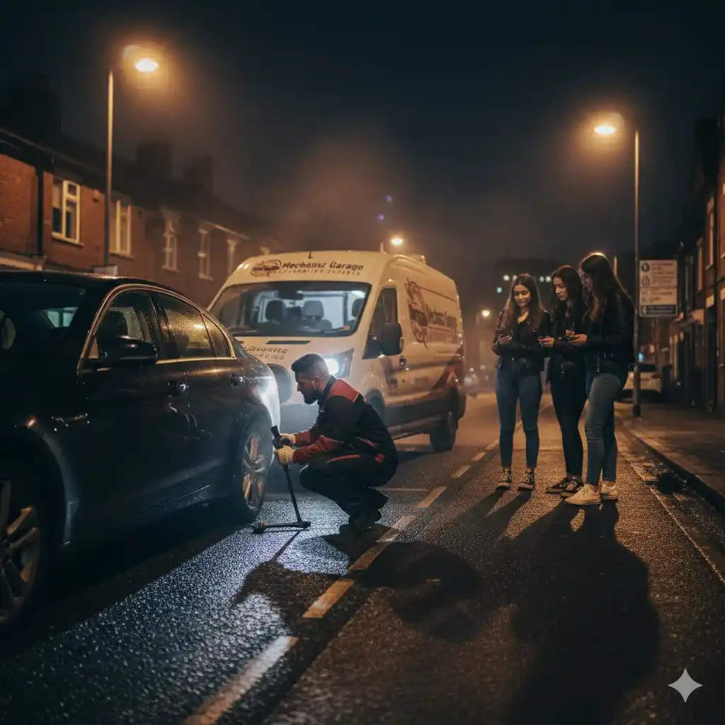Technician repairing car suspension and replacing shocks as a mobile mechanic, Mechamz Garage car garage in Halesowen.