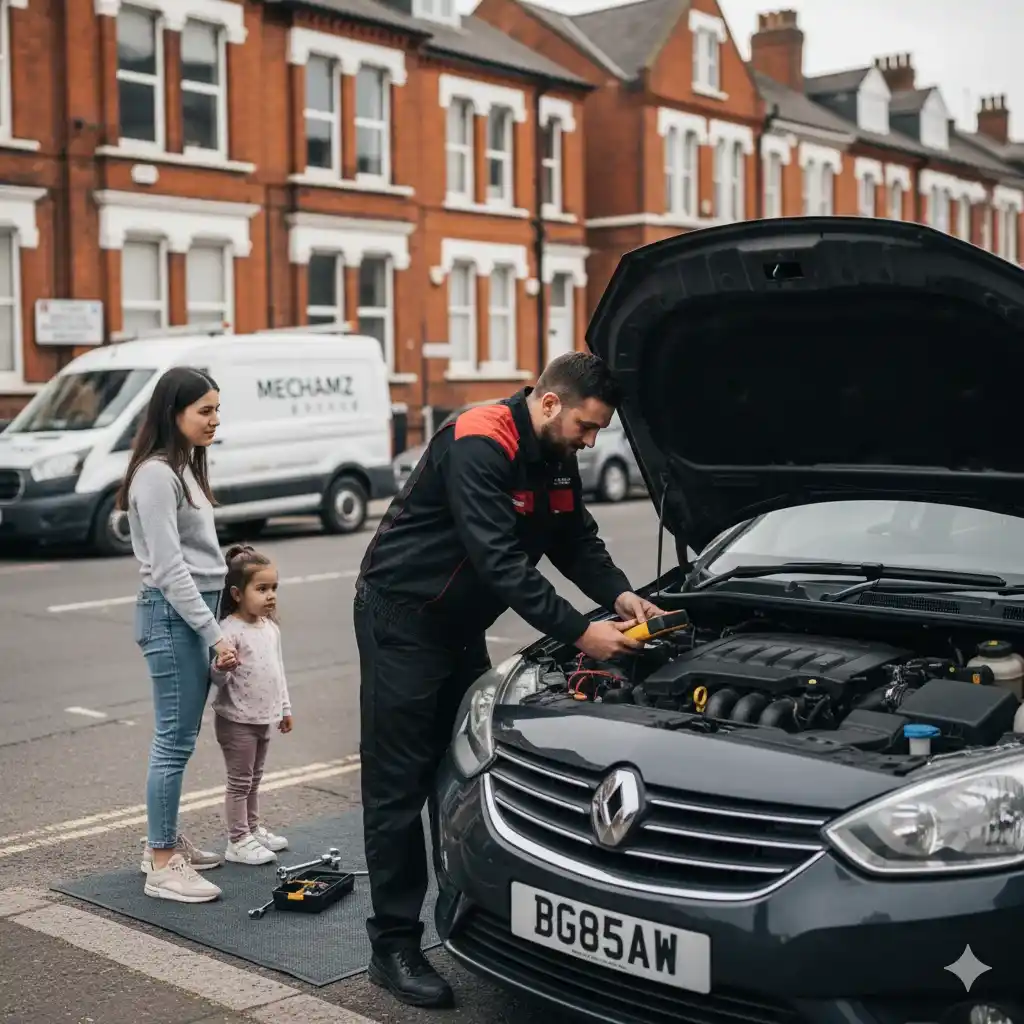 Technician replacing car exhaust at Mechamz Garage, Halesowen car garage