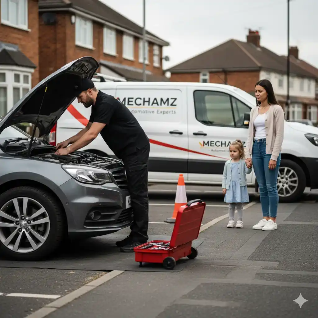 Technician performing car transmission replacement at Mechamz Garage, Halesowen car garage
