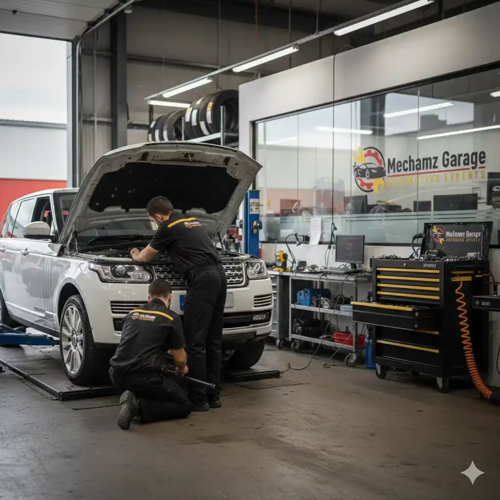 Technician repairing timing chain and belt at Mechamz Garage, Halesowen car garage