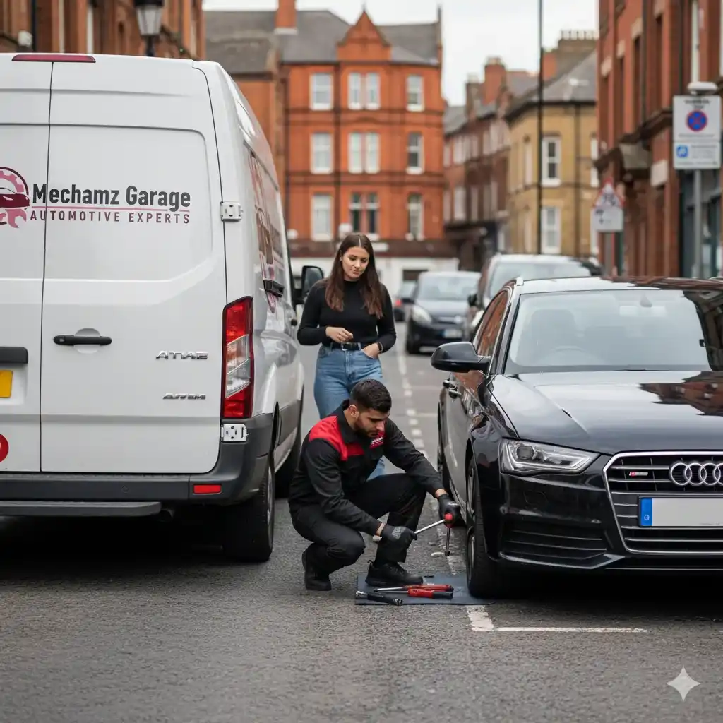 Technician replacing a car battery at Mechamz Garage, Halesowen car garage